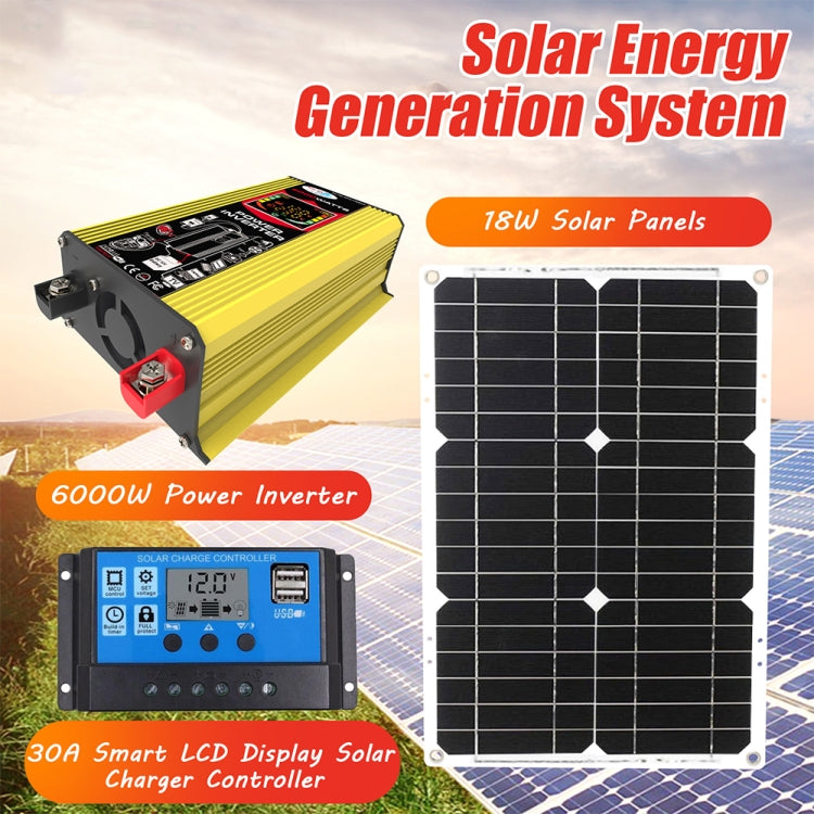 Tang 3 Generations Home Solar Generator Inverter+30A Controller+18W 12V Solar Panel, Specification: Yellow 12V To 220V