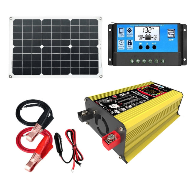 Tang 3 Generations Home Solar Generator Inverter+30A Controller+18W 12V Solar Panel, Specification: Yellow 12V To 110V