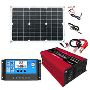 Zhi Zun Solar Power System Inverters+30A Controller+18W 18V Solar Panel, Specification: Red 12V To 220V