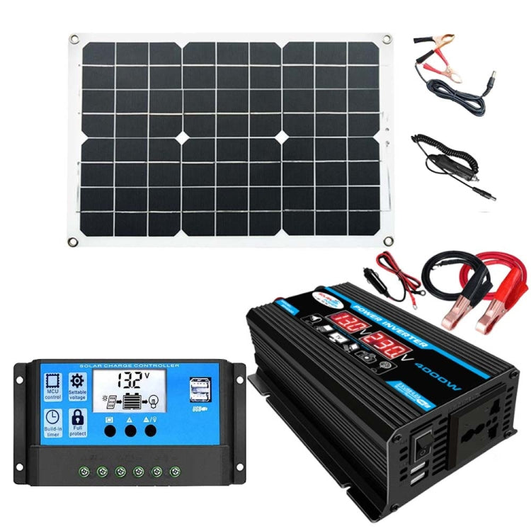 Solar Power System Inverter 30A Controller+18W 12V Solar Panel, Specification: Black 12V To 110V - Charger by PMC TechLife | Online Shopping South Africa | PMC TechLife | Buy Now Pay Later Mobicred
