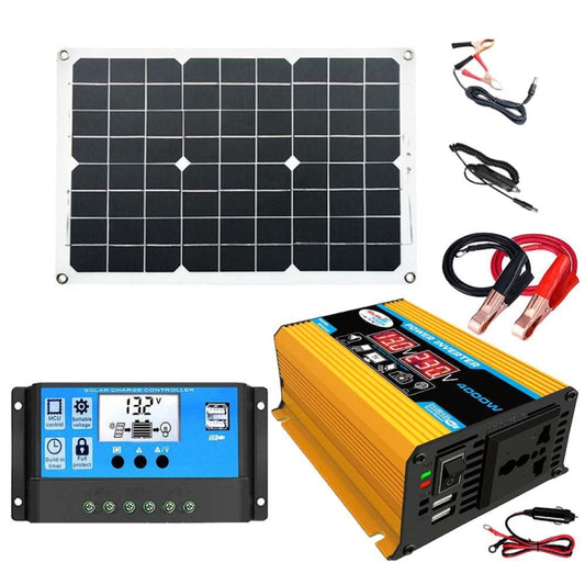 Solar Power System Inverter 30A Controller+18W 12V Solar Panel, Specification: Yellow 12V To 220V - free shipping - PMC Jewellery - Order now!