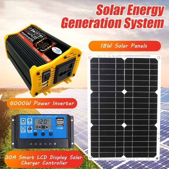 Saga 3 Generations Home Solar Generator Inverter+30A Controller+18W 12V Solar Panel, Specification: Black 12V To 220V