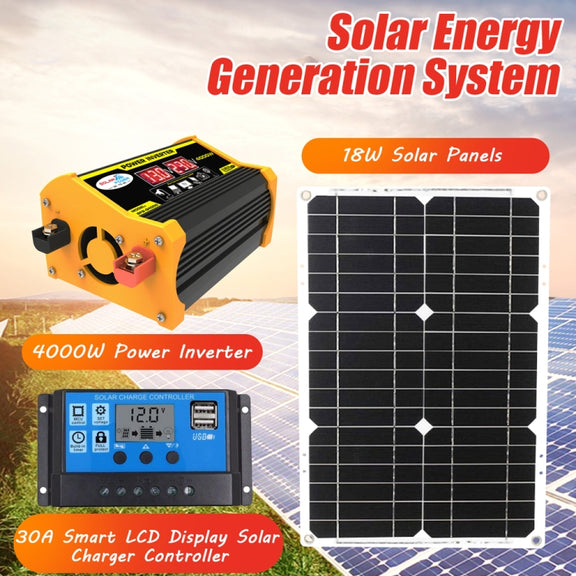 Saga Generation 2 Home Solar Generator Inverter+30A Controller+18W 12V Solar Panel, Specification: Black 12V To 110V