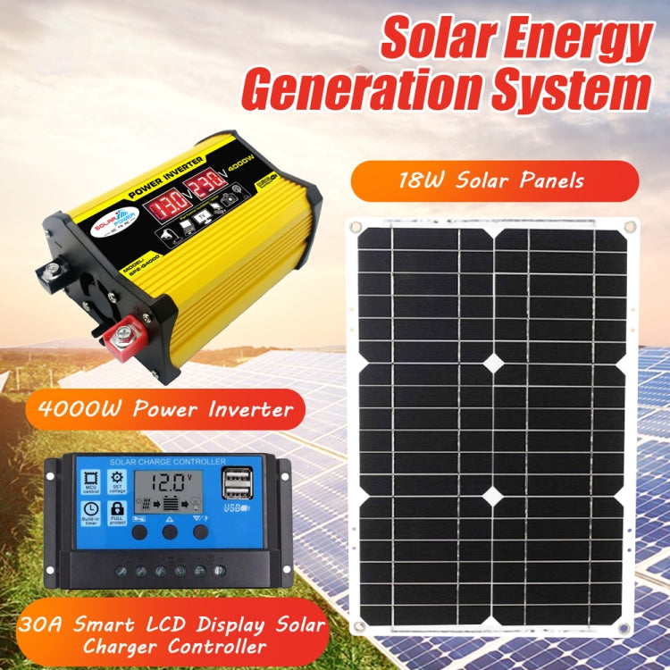 Saga Generation 2 Home Solar Generator Inverter+30A Controller+18W 12V Solar Panel, Specification: Yellow 12V To 110V