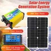 Saga Generation 1 Home Solar Generator Inverter+30A Controller+18W 12V Solar Panel, Specification: Yellow 12V To 220V