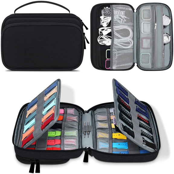 Multifunction Watch Strap Data Line 36 Slots Storage Bag(Black)