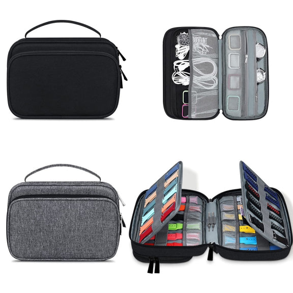 Multifunction Watch Strap Data Line 36 Slots Storage Bag(Black)