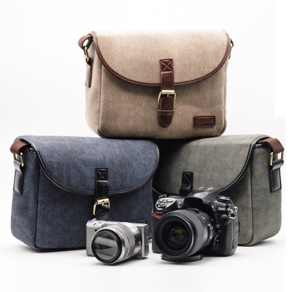 Casual SLR Camera Canvas Crossbody Bag(Gray)