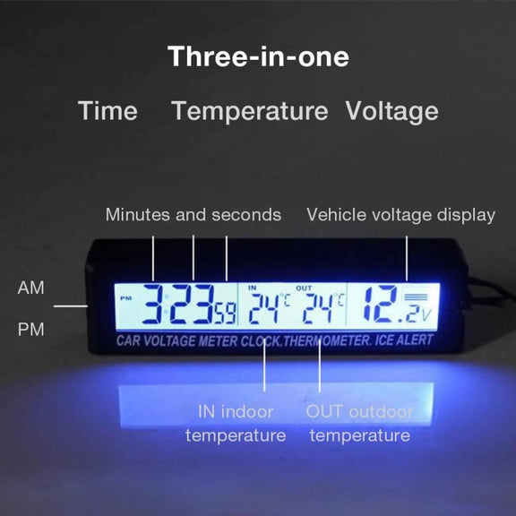Car Inside And Outside Dual Temperature+Clock+Voltage LED Electronic Display(Orange+Blue)