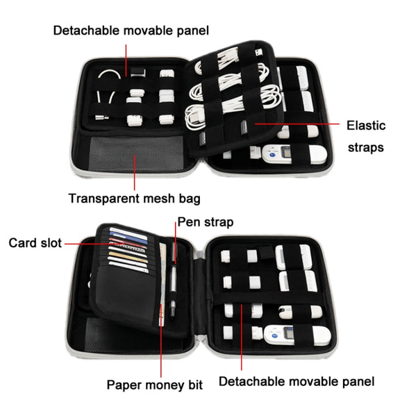 Baona BN-F018 Multifunctional Double Layer EVA Hard Shell U Disk Data Cable Storage Bag(Grey)