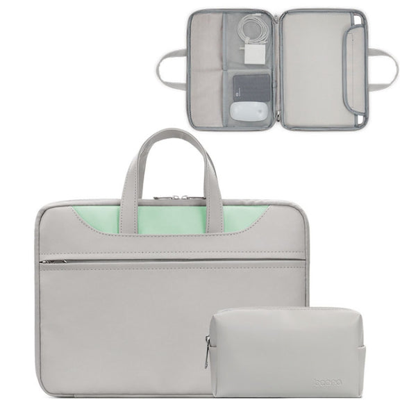 Baona BN-Q006 PU Leather Full Opening Laptop Handbag For 11/12 inches(Gray+Mint Green+Power Bag)