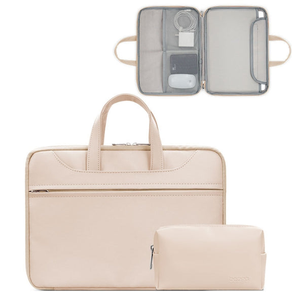 Baona BN-Q006 PU Leather Full Opening Laptop Handbag For 13/13.3 inches(Light Apricot Color+Power Bag)