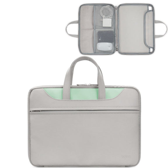 Baona BN-Q006 PU Leather Full Opening Laptop Handbag For 15/15.6/16 inches(Gray+Mint Green)