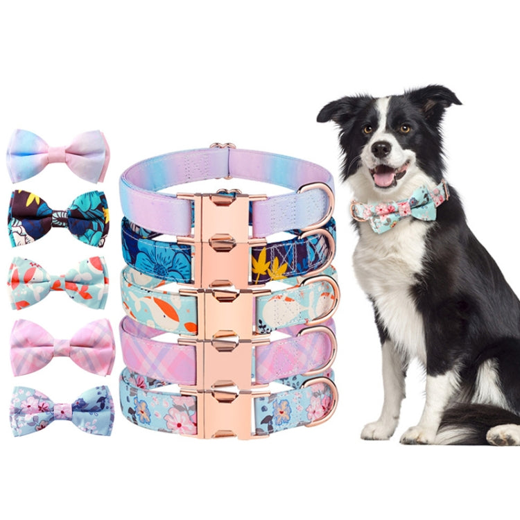Rose Gold Buckle Pet Detachable Bow Collar, Size: M 2.0x33-50cm(Blue Snake Flower) - Collars by PMC TechLife | Online Shopping South Africa | PMC TechLife