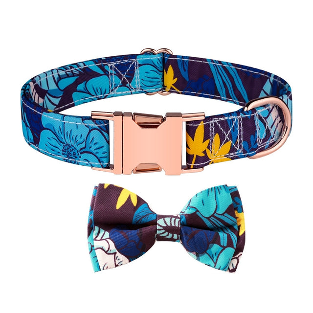 Rose Gold Buckle Pet Detachable Bow Collar, Size: M 2.0x33-50cm(Blue Snake Flower)