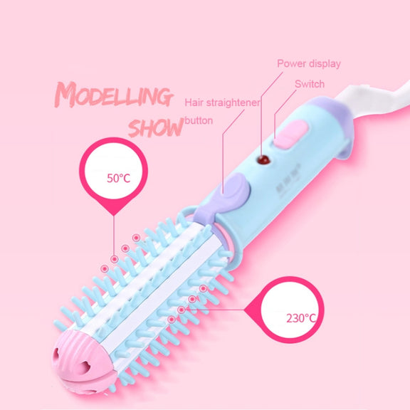 GeLinSi GLS-003 20W 2 in 1 Ceramic Glaze Mini Curler Comb, EU Plug(Pink)