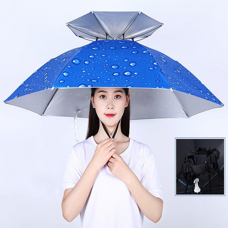Double-layer Fishing Umbrella Hat Outdoor Sunscreen And Rainproof Folding Umbrella Hat, Color: 95 Blue (Elastic Band) - Umbrellas by PMC TechLife | Online Shopping South Africa | PMC TechLife