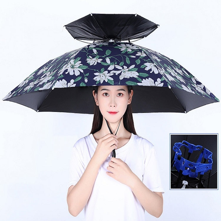 Double-layer Fishing Umbrella Hat Outdoor Sunscreen And Rainproof Folding Umbrella Hat, Color: 95 Camellia Vinyl (Rubber Sleeve) - Umbrellas by PMC TechLife | Online Shopping South Africa | PMC TechLife