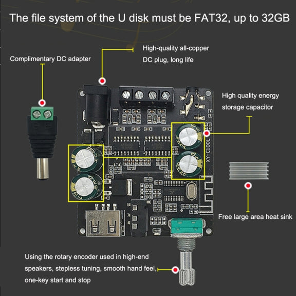XY-C100L Stereo Stepless Tuning Bluetooth Digital Power Amplifier Board
