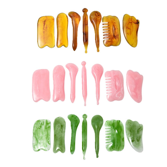7PCS/Set Facial Tendon Stick Facial Scraping Board Meridian Acupuncture Pen, Shape: Amber