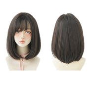 Women Medium Length Natural Realistic Full Shoulder Length Wig(Black Tea Color 36cm)