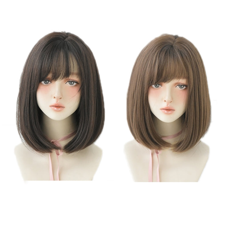 Women Medium Length Natural Realistic Full Shoulder Length Wig(Black Tea Color 36cm)