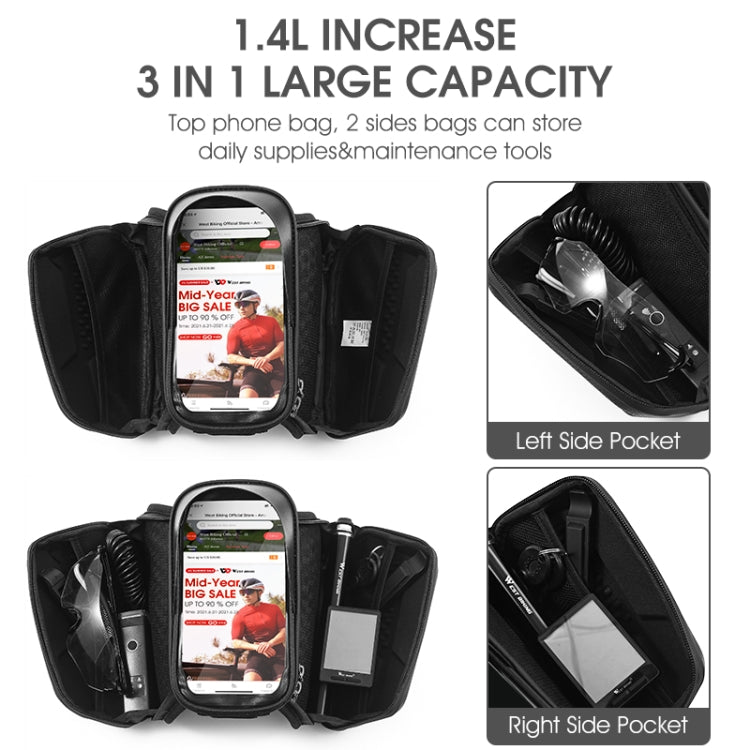 WEST BIKING Bicycle TPU Hard Shell Front Beam Bilateral Mobile Phone Bag(Black) - Bicycle Bags by WEST BIKING | Online Shopping South Africa | PMC TechLife | Buy Now Pay Later Mobicred