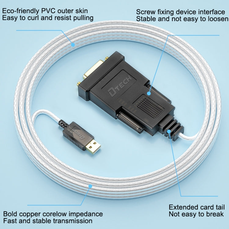 DTECH DT-5002F 1m USB To RS232 Serial Line DB9 Needle COM Port