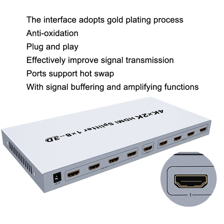 DTECH DT-7148 HDMI 2.0 1 In 8 Out 4K X 2K HD Splitter, CN Plug - free shipping - PMC Jewellery - Order now!