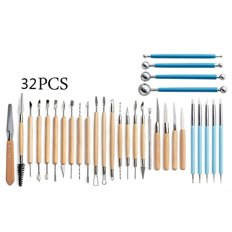 32 In 1 Pottery Tool Set Pottery Clay Stone Carving Knife DIY Clay Combination Tool - Burin &Cutting Knife by PMC Jewellery | Online Shopping South Africa | PMC Jewellery | Buy Now Pay Later Mobicred