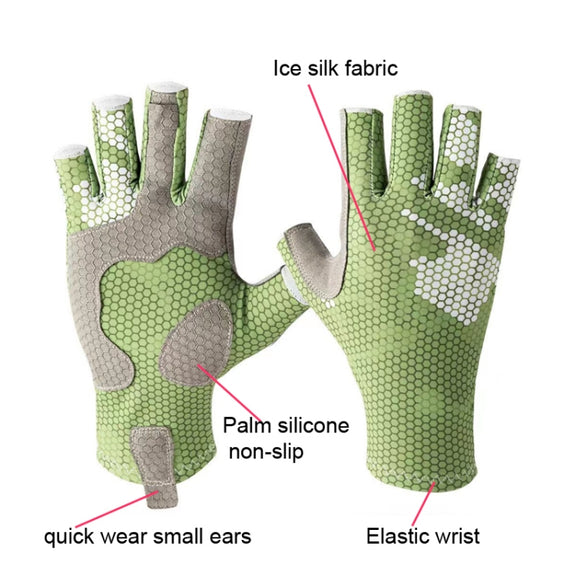 Ice Silk Half Finger Fishing Gloves Sunscreen  Riding Gloves, Size:  Free Size(Youth Green)