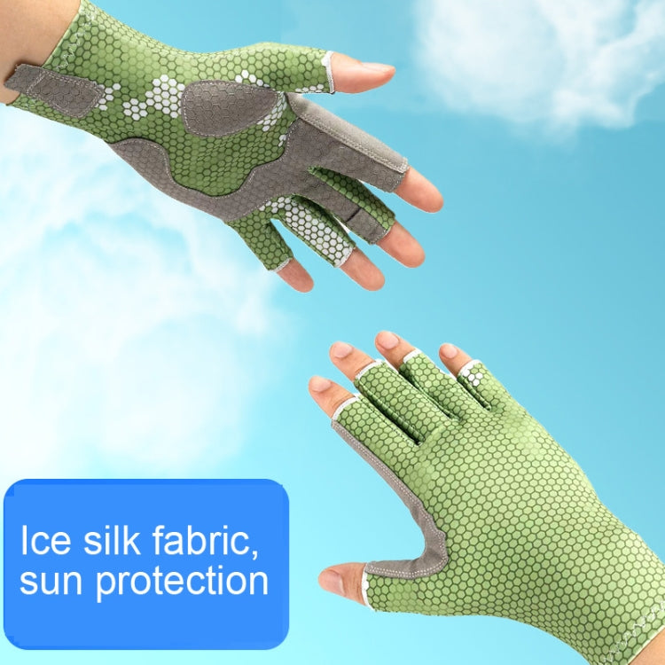 Ice Silk Half Finger Fishing Gloves Sunscreen  Riding Gloves, Size:  Free Size(Youth Green)