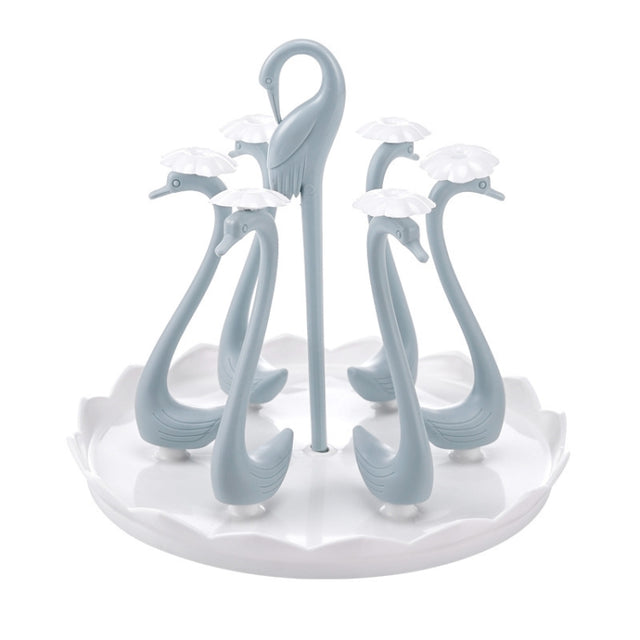 Home Portable Drainer Cup Holder With Rotatable Tray, Specification: Six Cups(Blue)