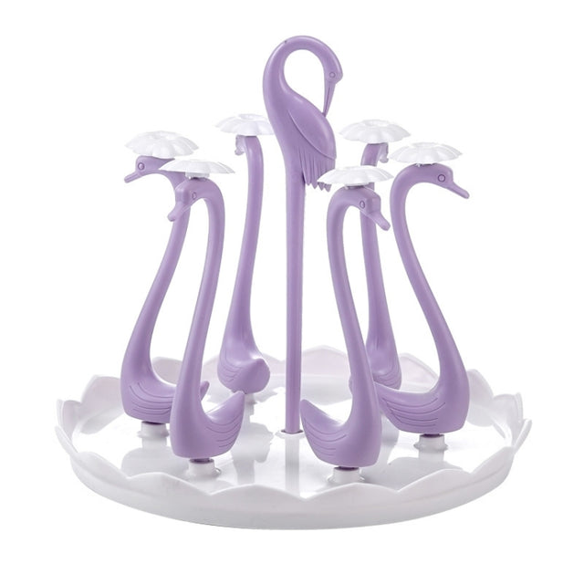 Home Portable Drainer Cup Holder With Rotatable Tray, Specification: Six Cups(Purple)