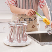 Home Portable Drainer Cup Holder With Rotatable Tray, Specification: Six Cups(Light Pink)