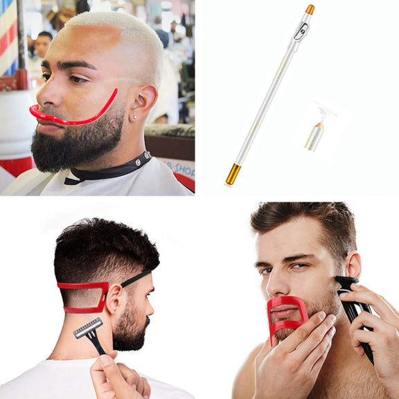 2 Sets Beard Styling Board Shaving Barber Tools, Style: Shape Ruler x 2+Pen+Bearded Model