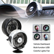 F102 Vehicle Dashboard Multi-function USB Colorful Lights Fan(Silver)
