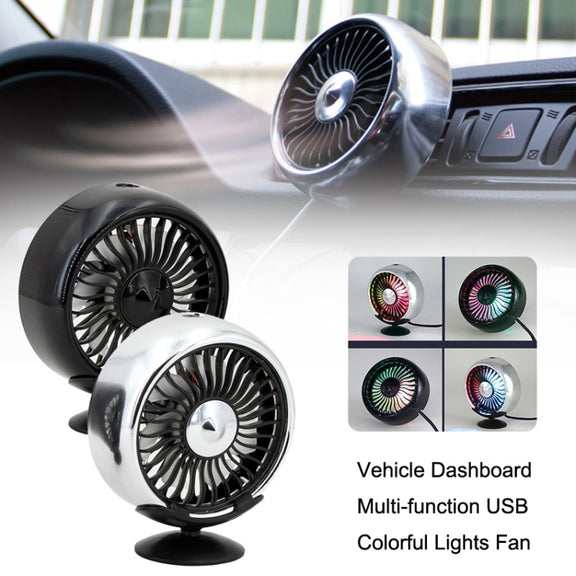 F102 Vehicle Dashboard Multi-function USB Colorful Lights Fan(Silver)