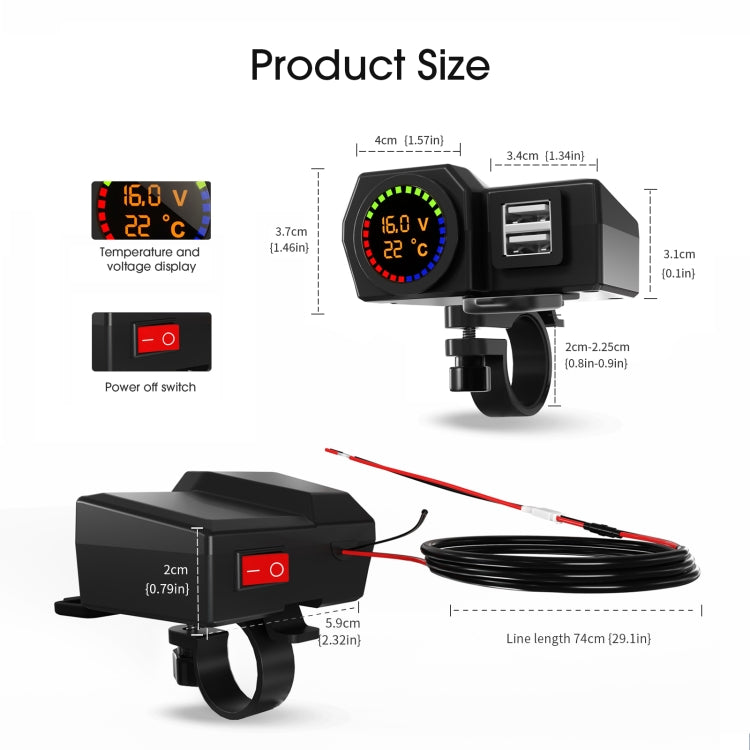 WUPP CS-1747A1 Motorcycle Voltage Temperature Digital Display Double USB Phone Charger - free shipping - PMC Jewellery - Order now!