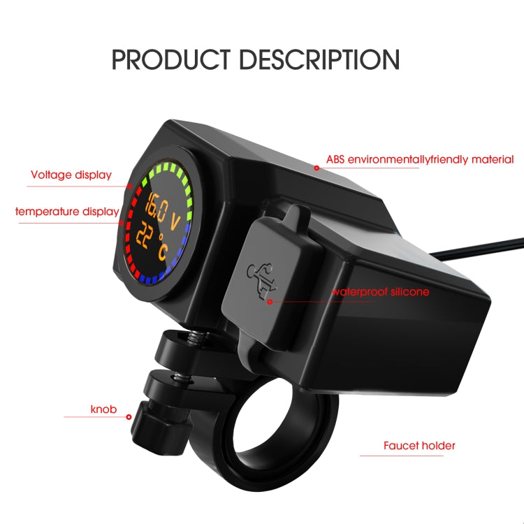 WUPP CS-1747A1 Motorcycle Voltage Temperature Digital Display Double USB Phone Charger - free shipping - PMC Jewellery - Order now!