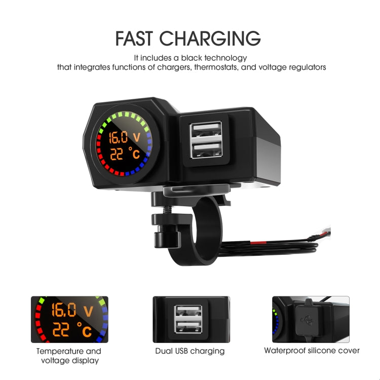 WUPP CS-1747A1 Motorcycle Voltage Temperature Digital Display Double USB Phone Charger - free shipping - PMC Jewellery - Order now!