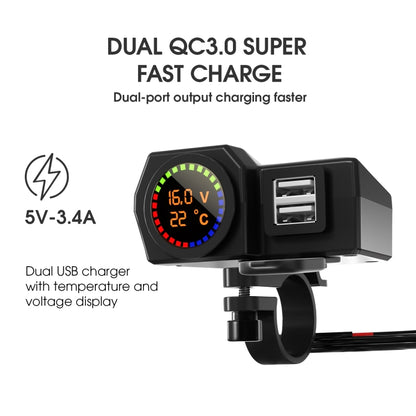 WUPP CS-1747A1 Motorcycle Voltage Temperature Digital Display Double USB Phone Charger - free shipping - PMC Jewellery - Order now!