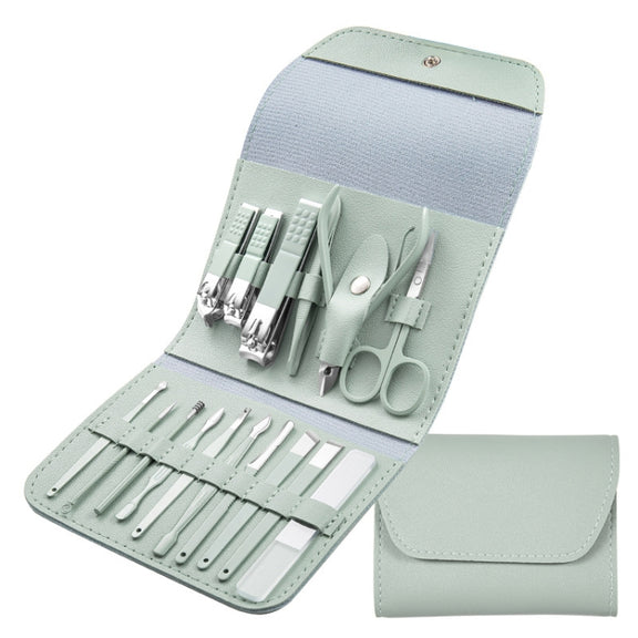 Nail Art Tool Set Nail Clippers Dead Skin Scissors Manicure Tool, Specification: 16 In 1 Matcha Green