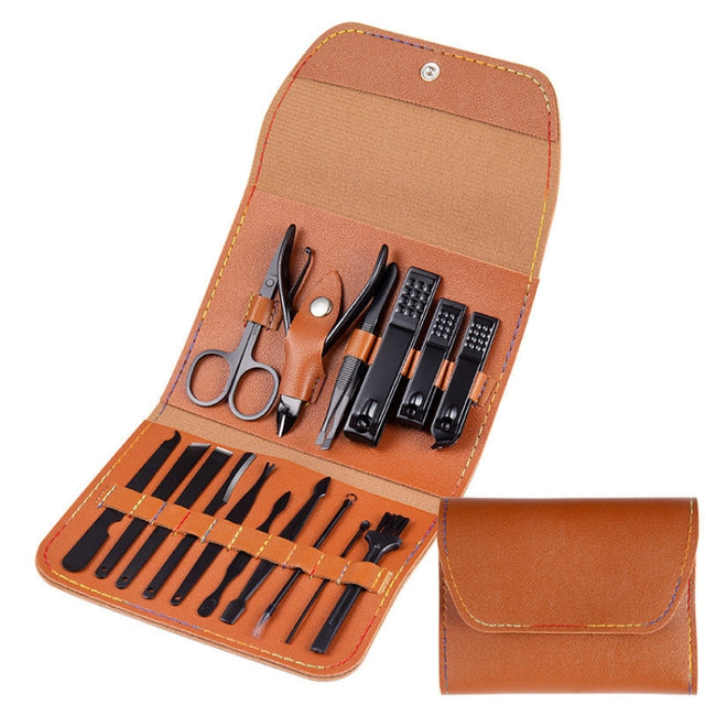 Nail Art Tool Set Nail Clippers Dead Skin Scissors Manicure Tool, Specification: 16 In 1 Coffee