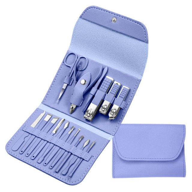 Nail Art Tool Set Nail Clippers Dead Skin Scissors Manicure Tool, Specification: 16 In 1 Blue