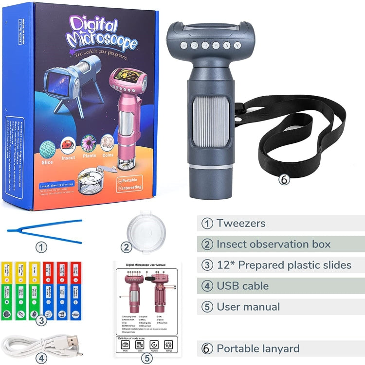 Children Camera Microscope USB Electronic Microscope Digital Magnifying Glass(Silver Gray) - free shipping - PMC Jewellery - Order now!