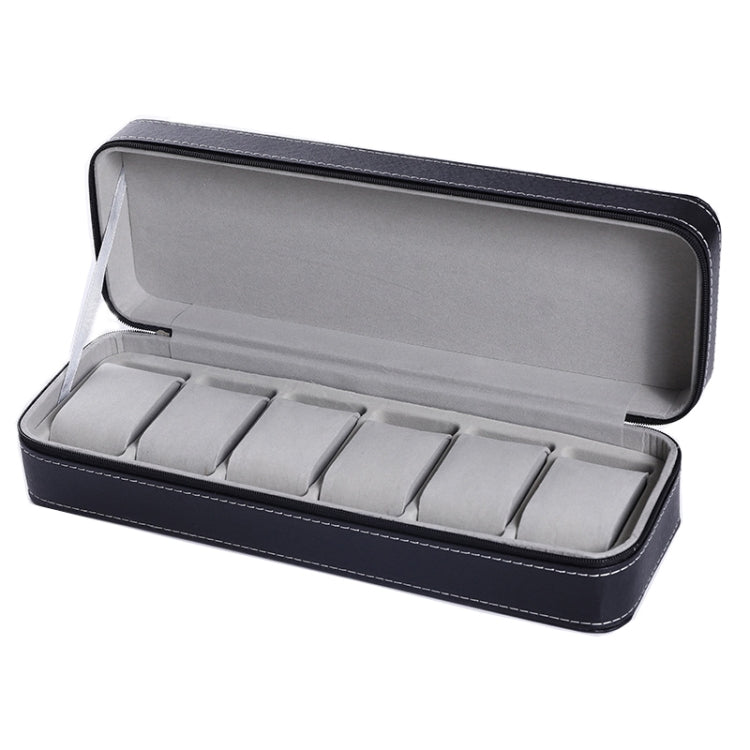6 Bit Zipper Watch Box Storage Display Box PU Zipper Bag Watch Box(Black) - free shipping - PMC Jewellery - Order now!