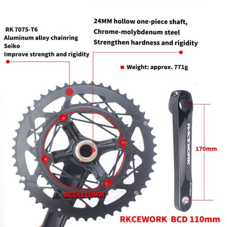 RACEWORK RKRFA Road Bike Aluminum Alloy 22-speed Crankset, Spec: 53-39T with BB - free shipping - PMc TechLife - Order now!