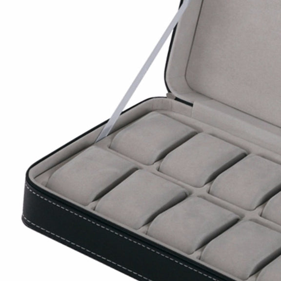 12 Bit Zipper Watch Box Storage Display Box PU Zipper Bag Watch Box(Black)