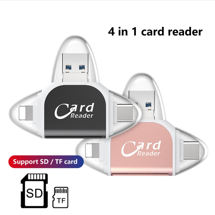 R015 USB2.0 & Micro USB+8Pin+Type-C 4 In 1 Card Reader Supports SD/TF Card(Rose Gold) - free shipping - PMC Jewellery - Order now!